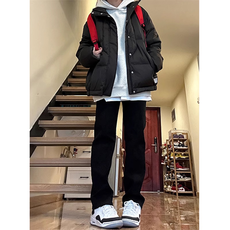 cleanfit黑色牛仔裤男款秋冬季加绒加厚裤子显瘦显腿长直筒微喇裤