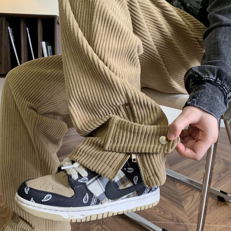 灯草绒裤子男款秋冬季加绒加厚直筒休闲裤垂感雪尼尔灯芯绒阔腿裤