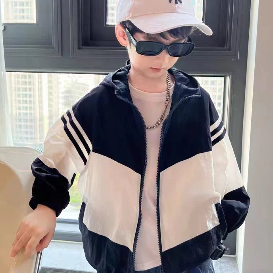 （薄款防晒衣）拼色男童夏季防晒服外套2024新款中大童薄款连帽洋气
