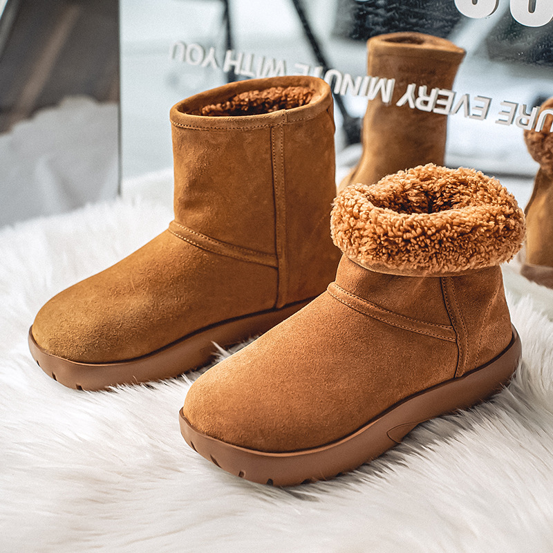 套筒雪地靴男2023新款羊羔毛冬季加绒加厚厚底增高情侣款防滑棉靴