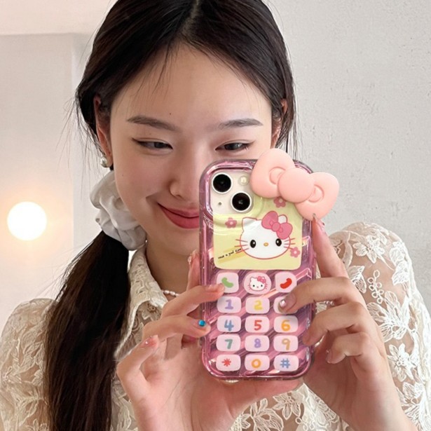 粉色电话机KT猫iPhone14/13promax手机壳苹果12卡通11可爱xr女8p