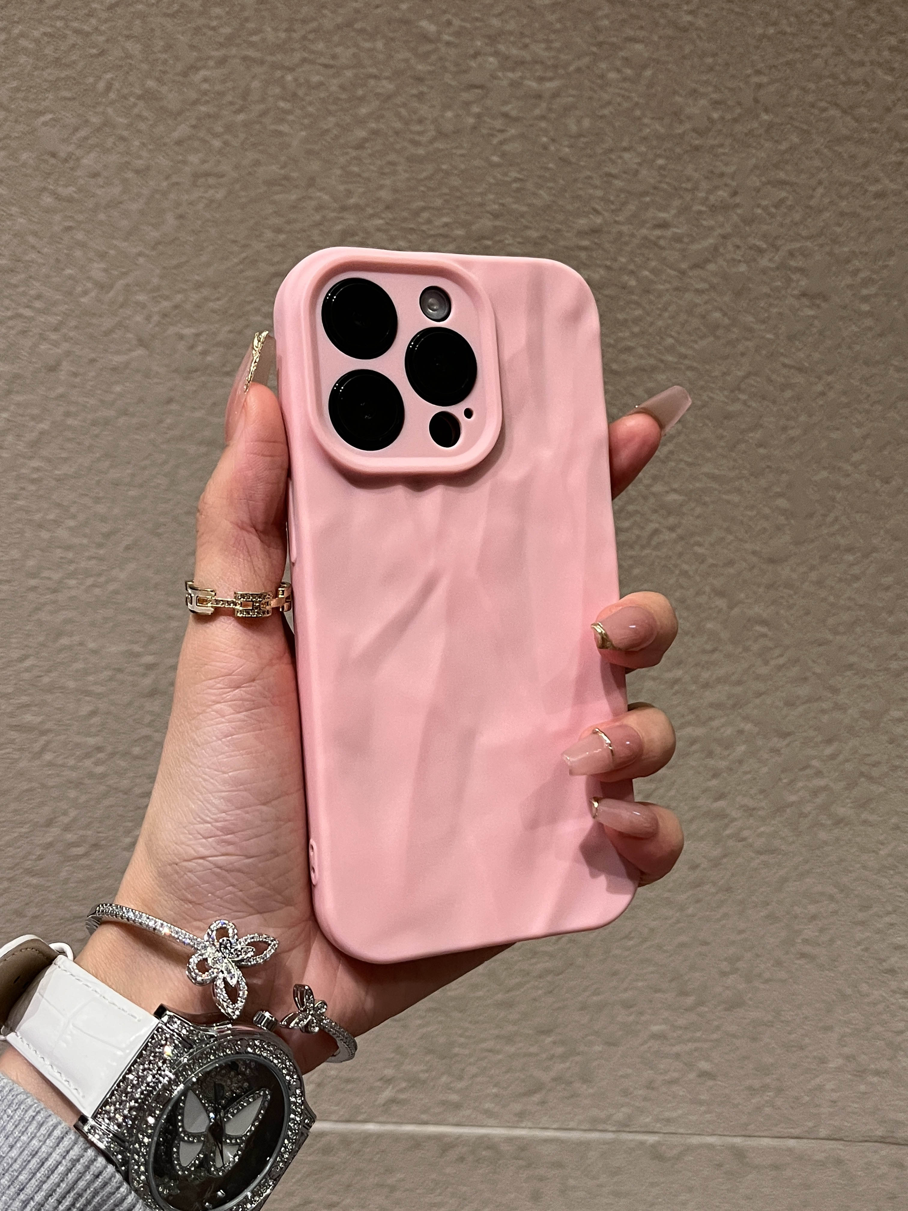ins粉色褶皱iPhone15Promax手机壳苹果13/14小众百搭12全包11女xr