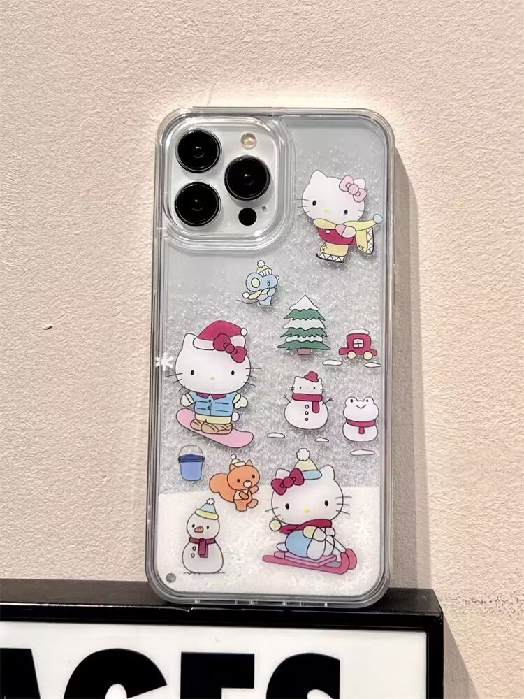 ins圣诞流沙凯蒂猫iPhone15手机壳苹果14promax可爱13小众12/11女