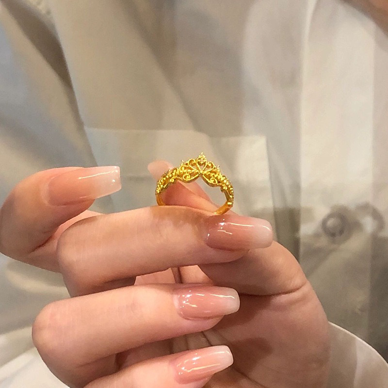 铜合金戒指 法式皇冠戒指女轻奢ins公主指环小众锆石可调节食指戒