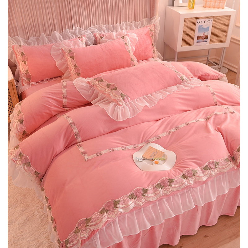 公主风被罩床裙四件套秋冬季加厚双面绒加绒被套床上用品