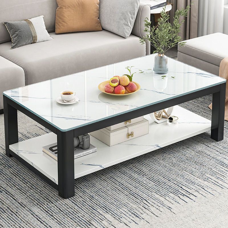 钢化玻璃茶几家用客厅小户型轻奢简约现代大理石岩板纹接待茶桌喝