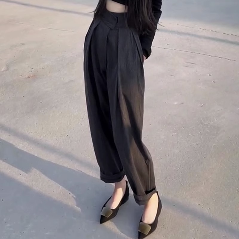 梨形身材休闲裤子2024年早春新款微胖妹妹宽松高腰显瘦九分哈伦裤