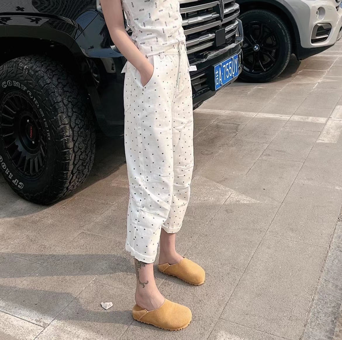 女装夏季新款梨型身材七分牛仔裤大码高腰显瘦弹力弯刀阔腿哈伦裤