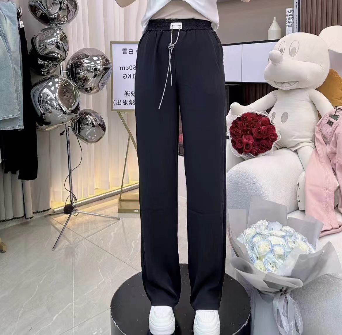 格洛森大码女装夏季高腰垂感凉凉休闲裤微胖mm宽松显瘦直筒拖地裤