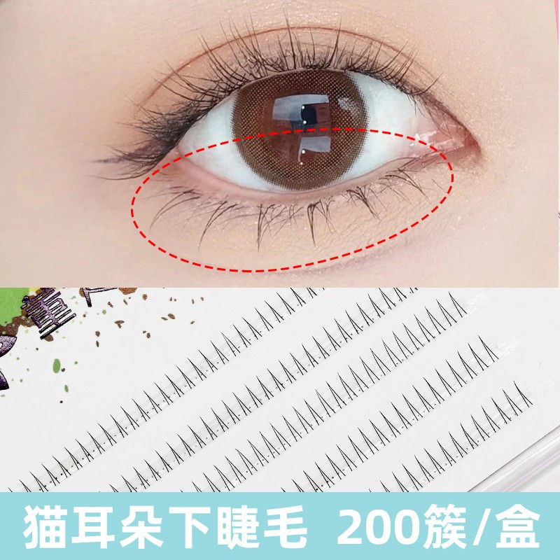 新款萌妹a型猫耳朵下睫毛倒V型超自然仿真仙女假眼睫毛单根分段式