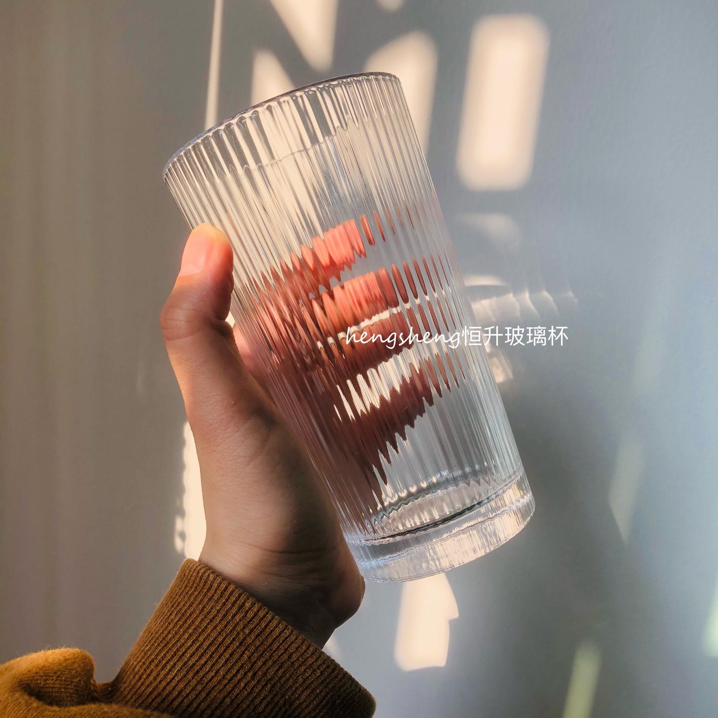 玻璃杯ins风vintage杯子咖啡杯简约日式细条纹水杯女韩国清新可爱