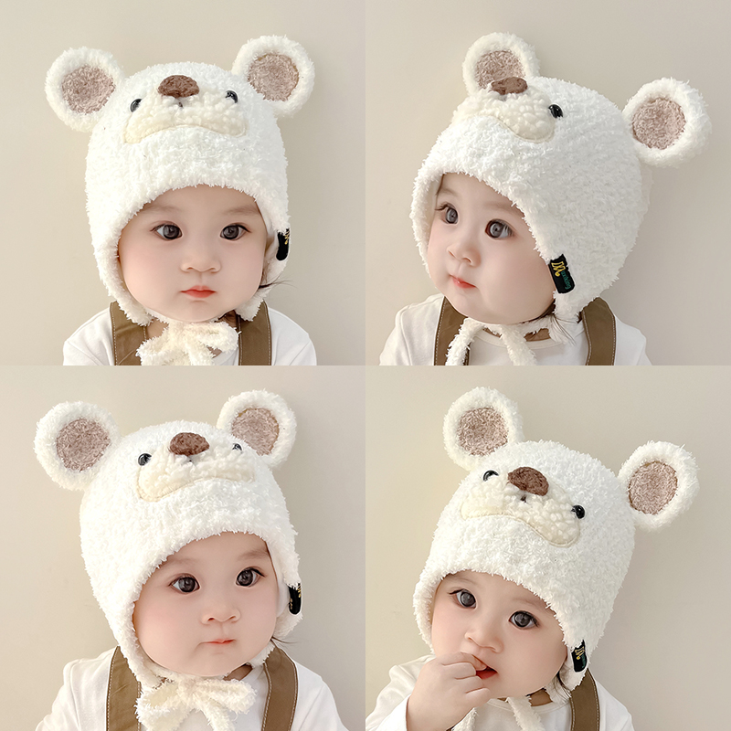 秋冬季婴儿帽子男女宝宝超萌可爱小熊套头帽婴幼儿保暖儿童护耳帽