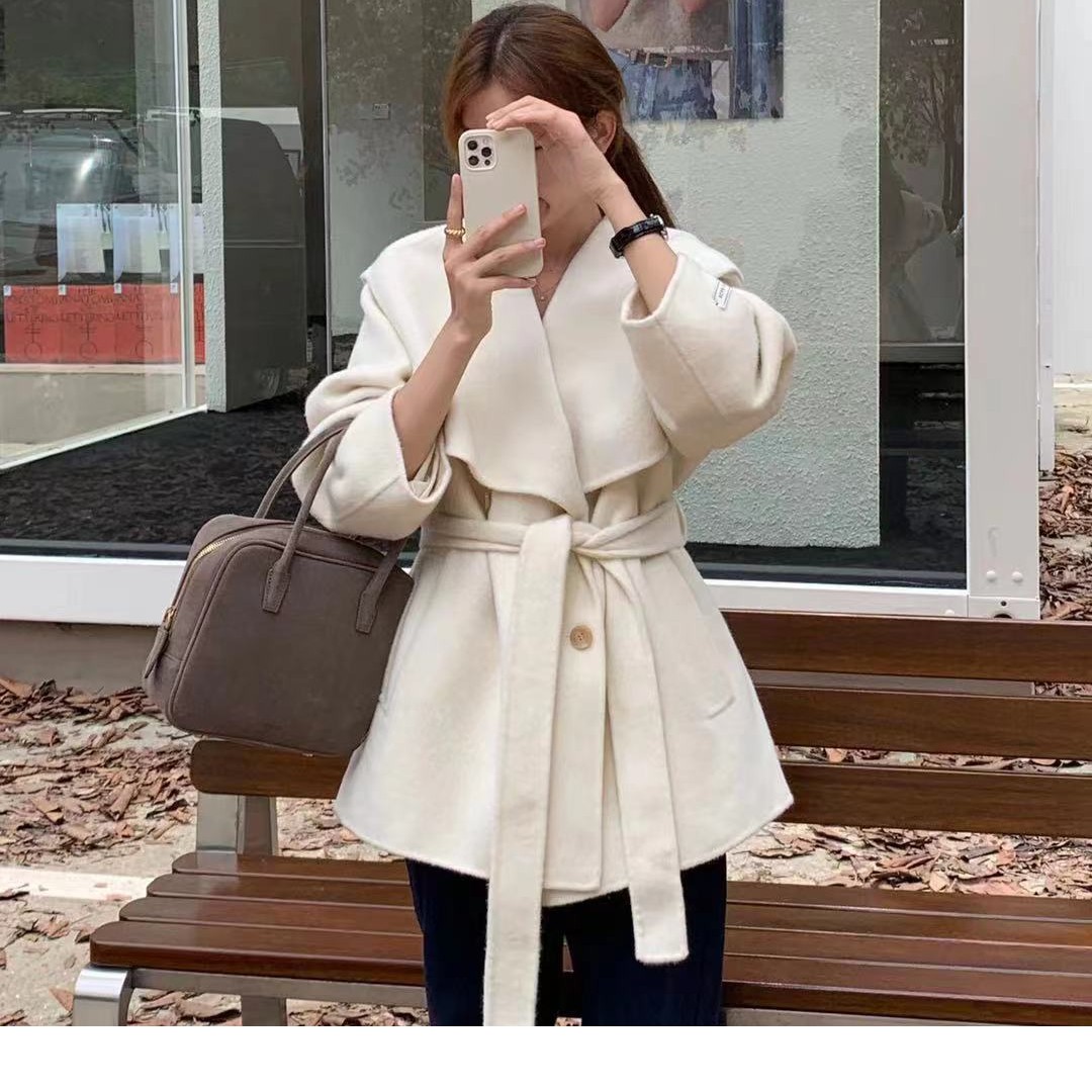6182号MSN#3315#秋冬韩系大翻领腰带款大衣外套E1-D