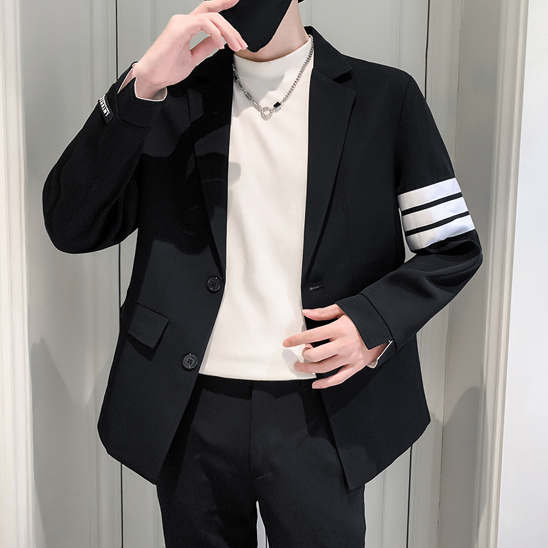 三条杠短款西服外套男士秋季韩版英伦雅痞男装高级感痞帅休闲西装