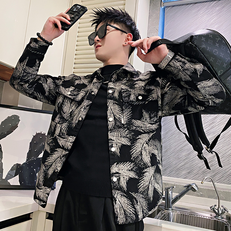 高级感羽毛工装外套男短款韩版修身潮流褂子2023新款春秋季夹克衫