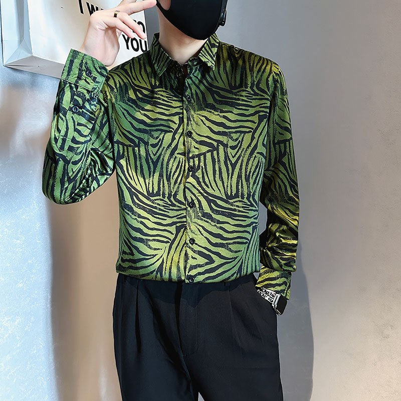 设计感痞帅衬衫男士长袖修身韩版上衣2023新款高级感潮牌花衬衣服