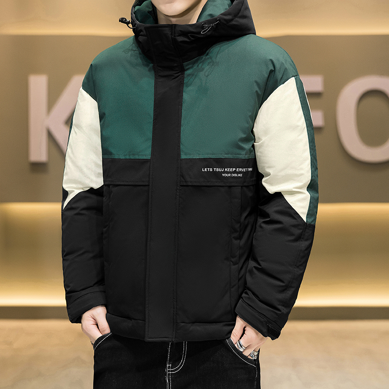 冬季2023羽绒服男新款潮流时尚保暖拼色休闲加绒防寒休闲连帽外套