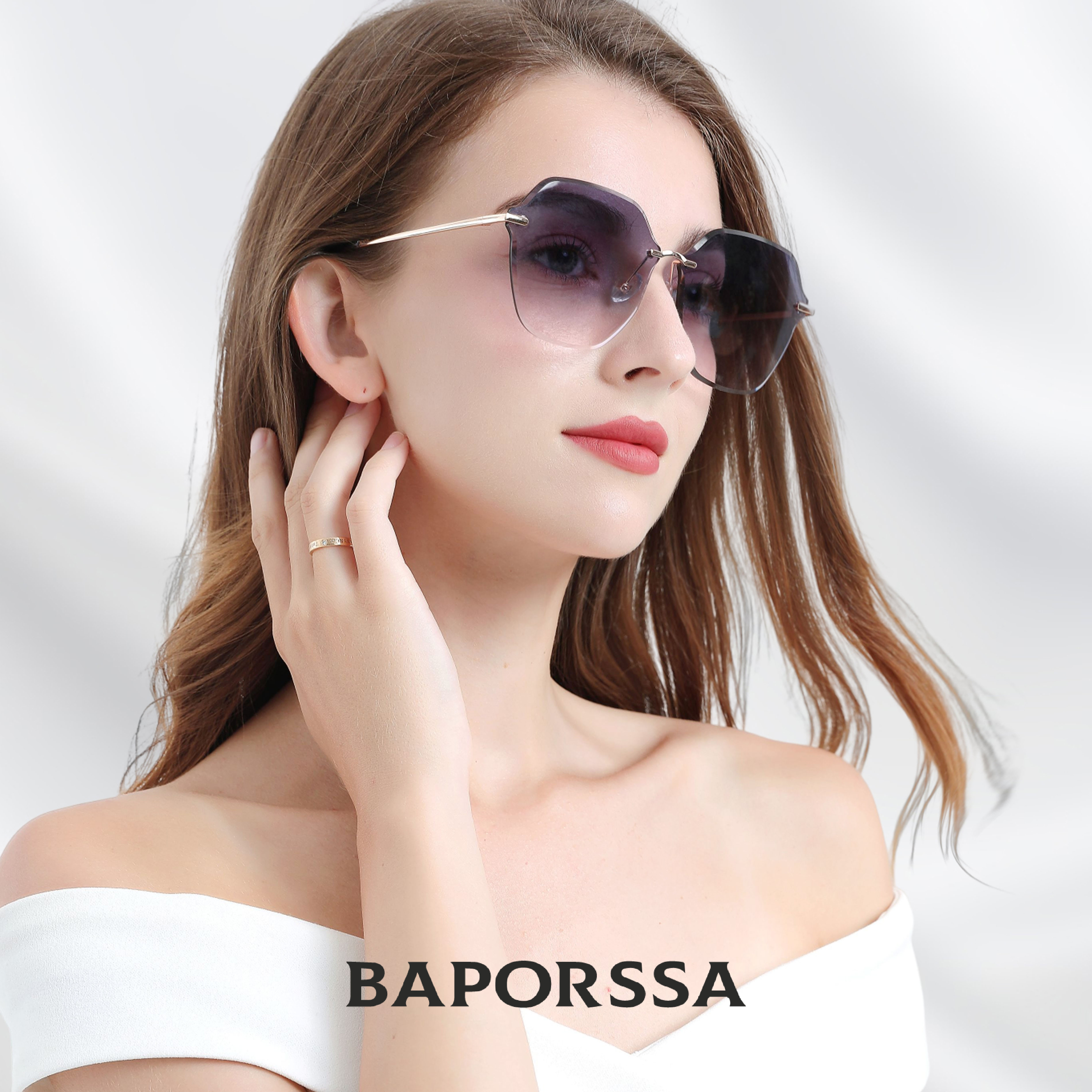 BAPORSSA/巴宝莎轻奢无框渐变女变色防紫外线自带妆容大框太阳镜4