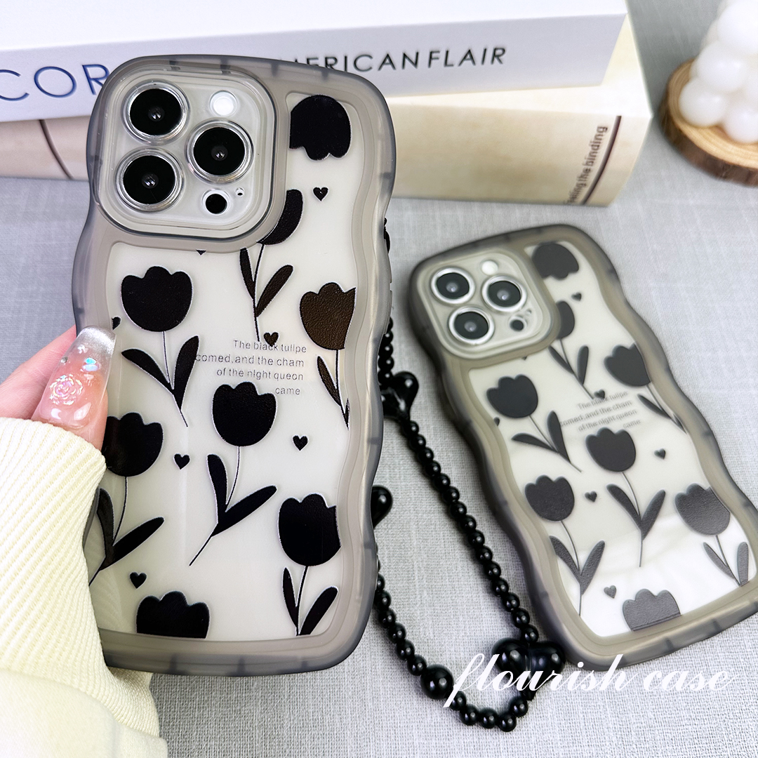 【苹果/华为/OPPO/VIVO/小米/荣耀】黑色郁金香波浪ins可爱手机壳