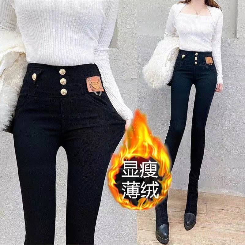 新款修身显瘦百搭时尚韩版高腰CD黑色铅笔小脚弹力小黑裤57885