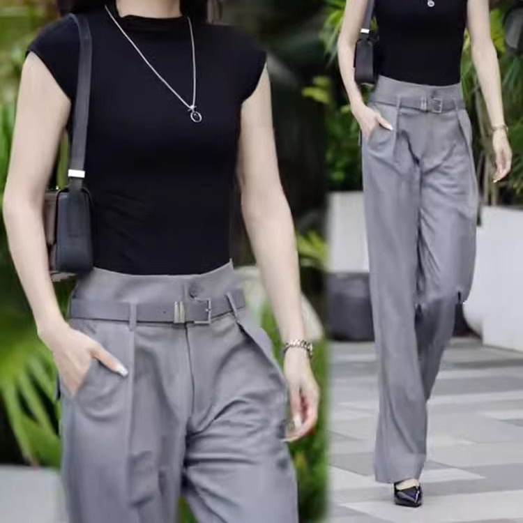 时尚爆款阔腿裤女2024夏季新款高腰显瘦直筒裤宽松垂坠感休闲女裤