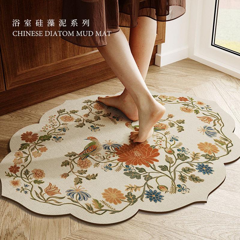 新中式浴室地垫硅藻泥软垫卫生间防滑地毯洗手台吸水速干异形脚垫