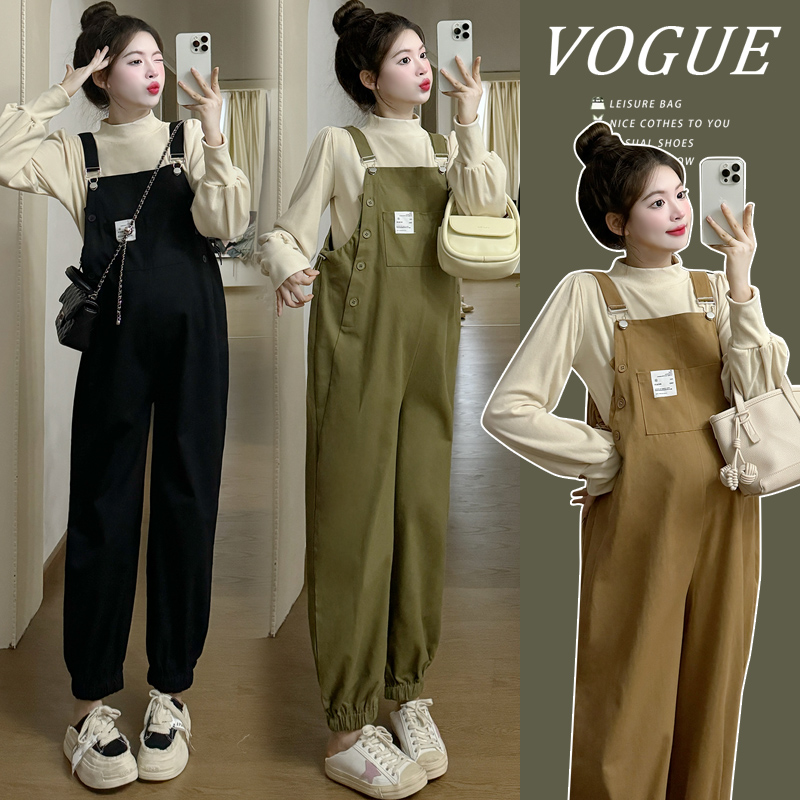 孕妇装背带裤2024春款孕中晚期时尚外穿背带裤两件套打底衫