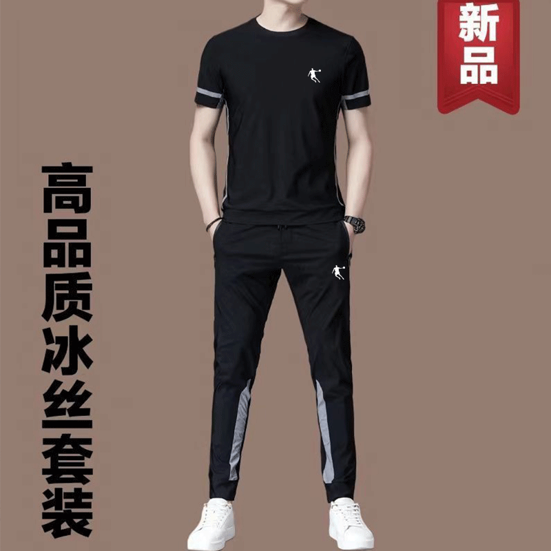 乔丹薄款中国男士运动套装男夏季速干休闲套装t恤时尚百搭两件套