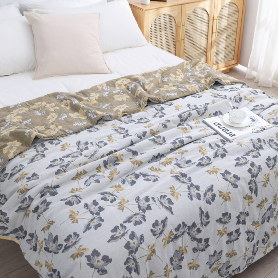 【双层纱被子】小清新款200*230双层有氧纱加厚被可机洗   夕颜