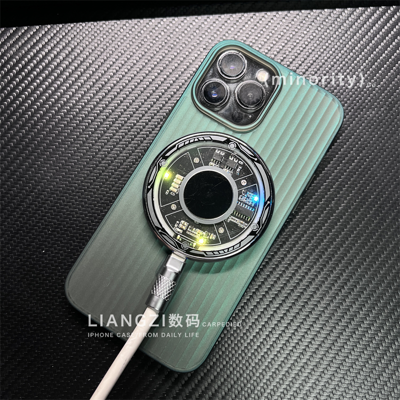 透明磁吸无线充电器适用于苹果14/13快充透明玻璃材质朋克安卓