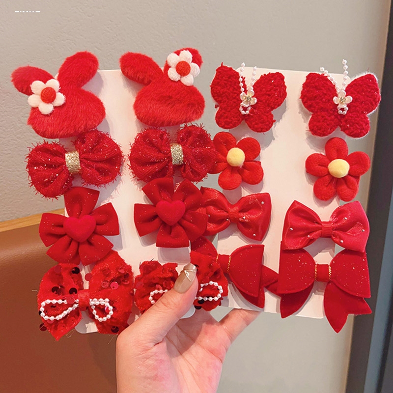 少女新款新年蝴蝶结套装发夹韩版ins碎发简约头饰小众百搭边夹