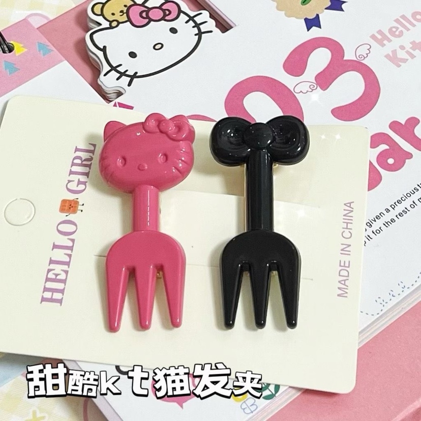 显白KY猫水果叉发夹ins女生小众可爱韩系简约网红甜美百搭质感