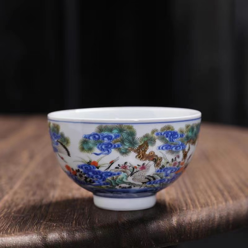 联谊115松鹤延年普洱杯珐琅彩家用陶瓷茶杯茶器茶具D20
