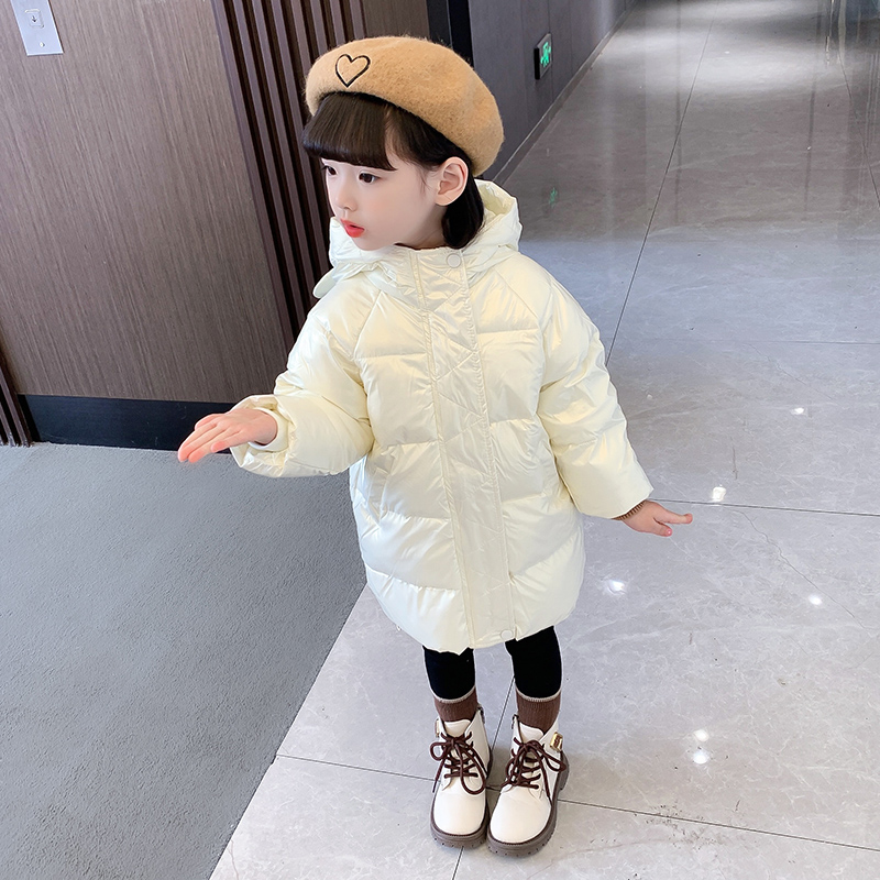 女童中长款白鸭绒羽绒服2023新款秋冬季女孩韩版洋气时髦连帽外套