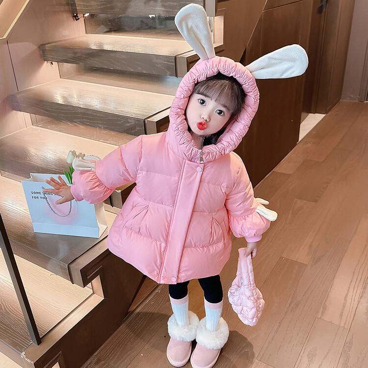 女童白鸭绒羽绒服2023新款秋冬季女孩韩版洋气时髦中长款连帽外套