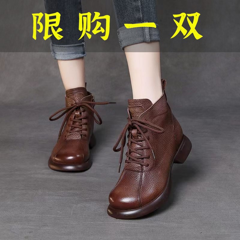百丽纯爱复古马丁靴女秋冬皮鞋女新款软底舒适爆款休闲加绒保暖