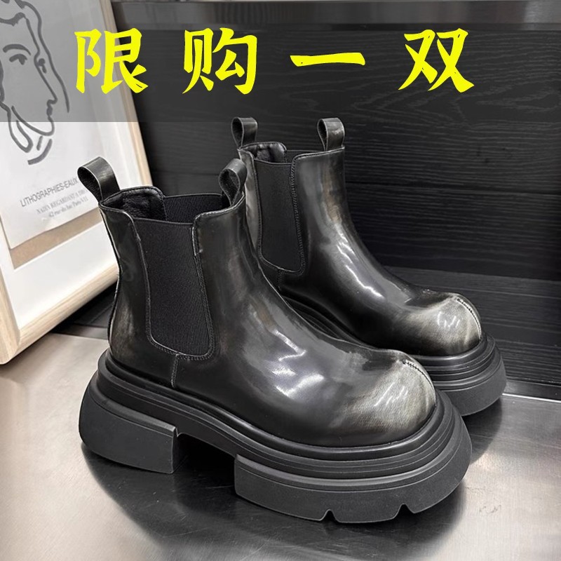 百丽纯爱2023新款英伦风复古真皮做旧大头马丁靴女厚底机车靴切