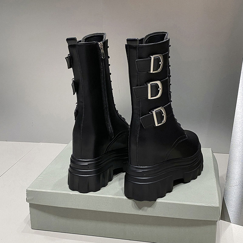 百丽纯爱12cm短款马丁靴女英伦2023秋季单款小个子内增高厚底坡跟