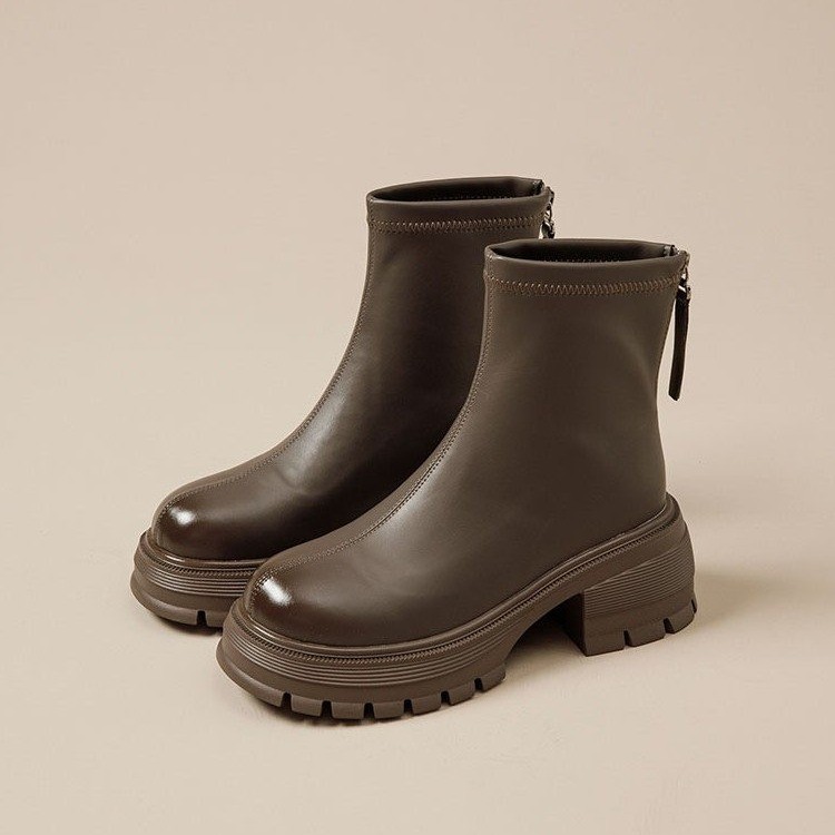 百丽纯爱马丁靴女2023秋季新款瘦瘦靴厚底百搭短靴时尚切尔西网红