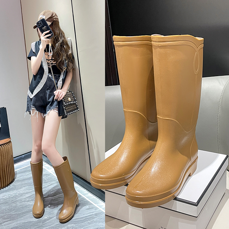 红蜻蜓牌高筒雨鞋女成人加绒时尚外穿防滑防水鞋胶鞋赶海厨房长筒