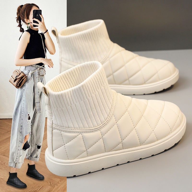 红蜻蜓牌冬季网红豆豆棉鞋女2023新款时尚百搭加绒防水雪地靴一脚