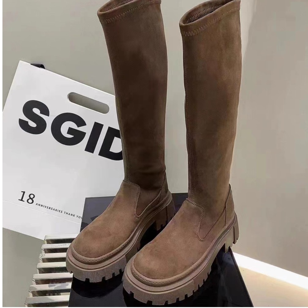 【浩哥专属】欧洲站2023秋冬厚底英伦风弹力靴女套筒靴G00663长筒