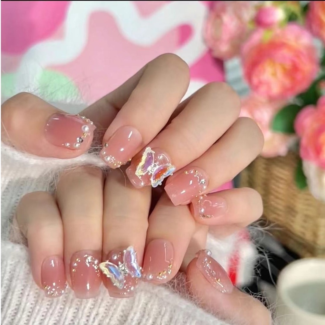 【蝶慕幽香】手工定制穿戴甲极光蝴蝶仙女珍珠轻奢高级穿戴式流行