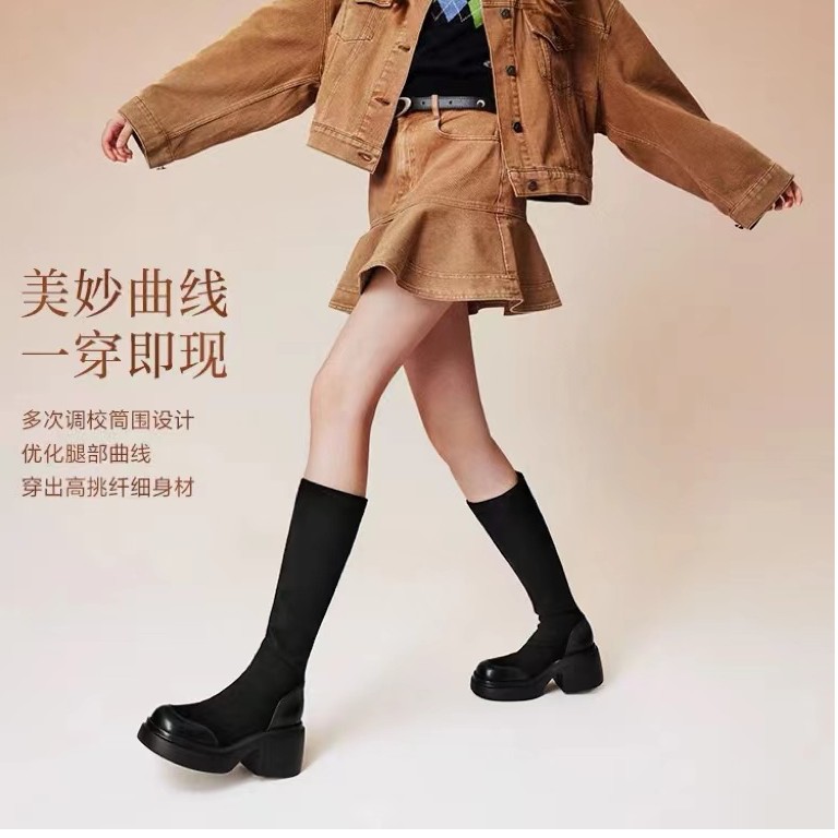 5185-时尚百搭粗跟秋冬圆头麂皮绒时装靴