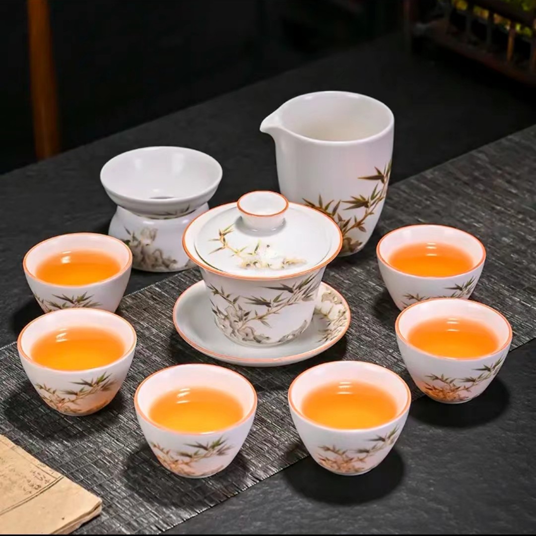 陶瓷三才功夫盖碗白瓷泡茶器大号节节高升中式盖杯家用客厅办公室