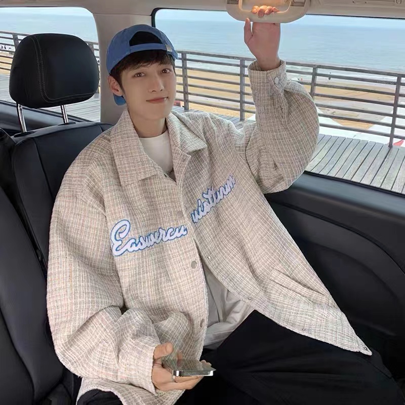 WT2468 L 美式小香风外套男ins痞帅精致韩风翻领衬衫夹克上衣外套