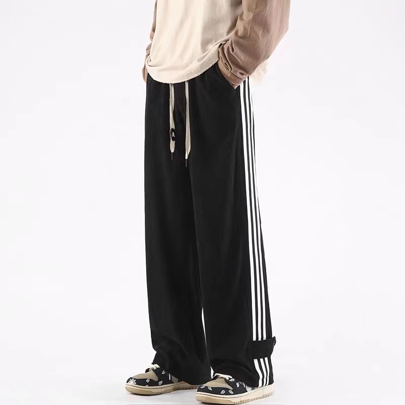 8882 条纹休闲男春秋美式宽松黑色复长裤潮牌百搭直筒阔腿运动裤