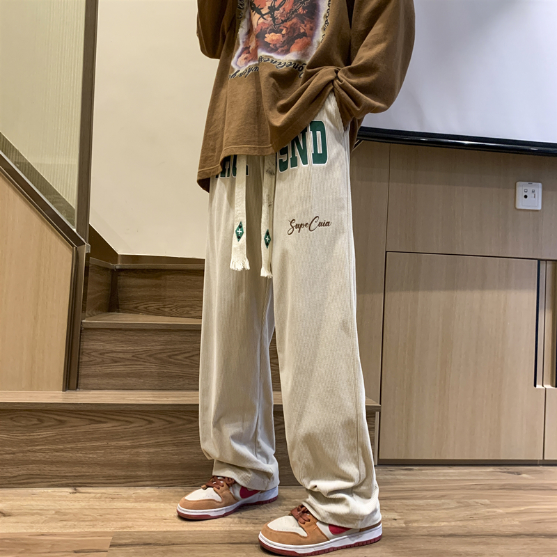 SS519 L 美式复古灯芯绒裤子男春秋潮高街字母印花宽松直筒休闲裤