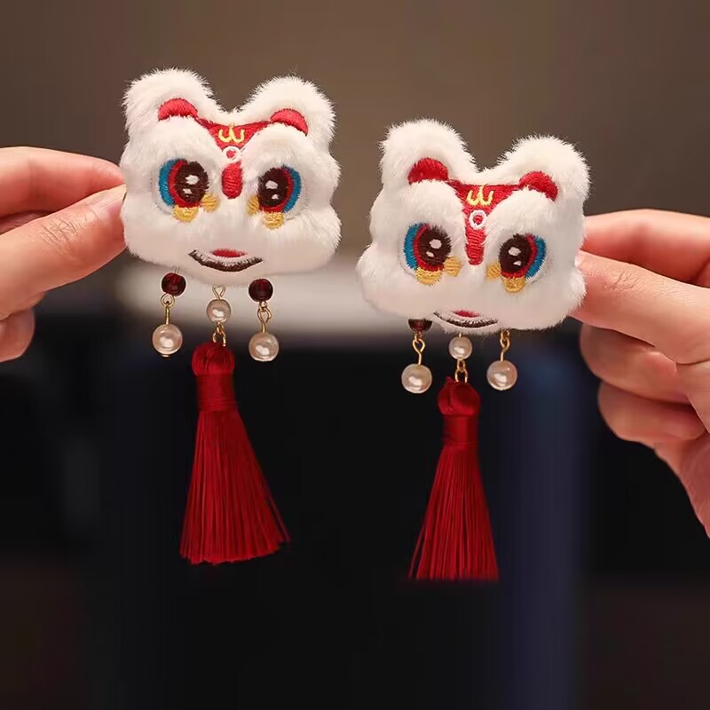 龙年醒狮儿童汉服头饰古风新年发饰小女孩宝宝周岁发夹中国风发卡