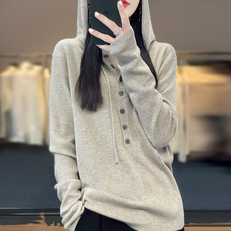 FAVMARTHA连帽卫衣女韩版宽松帽衫外穿羊毛针织衫卫衣女上衣毛衣